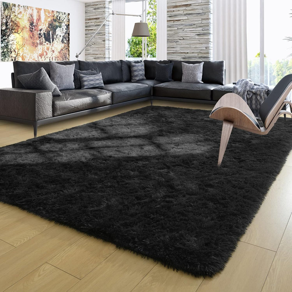 Ompaa Black 8x10 Feet Large Area Rugs Fluffy Living Room Carpet, Wall to Wall...