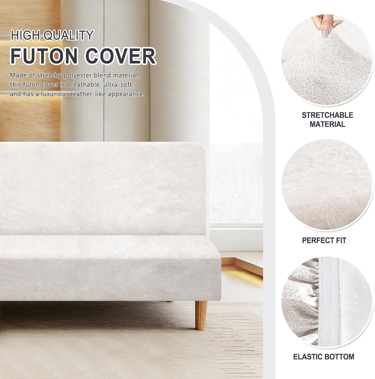 armless futon slipcover, furniture protector without armrests, futon shown in use