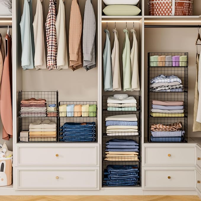 4 Tier Stackable Closet Organizers and Storage Shelves, Foldable Closet Shelf