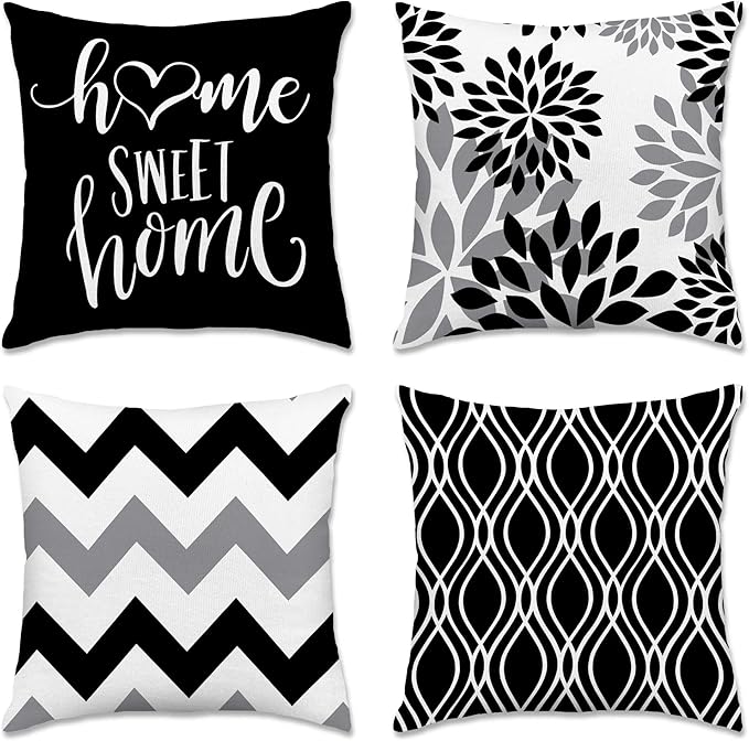 Hexagram Geometric Black Pillow Covers 18x18 Set of 4, Decorative Outdoor Boho by Hexagram