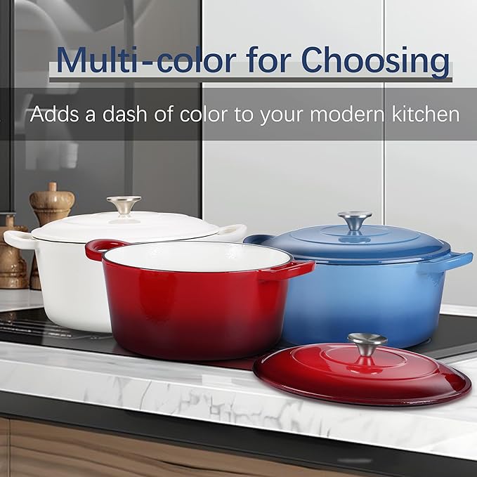 E-far 7QT Enameled Dutch Oven, Cast Iron Dutch Oven Pot - Image 7