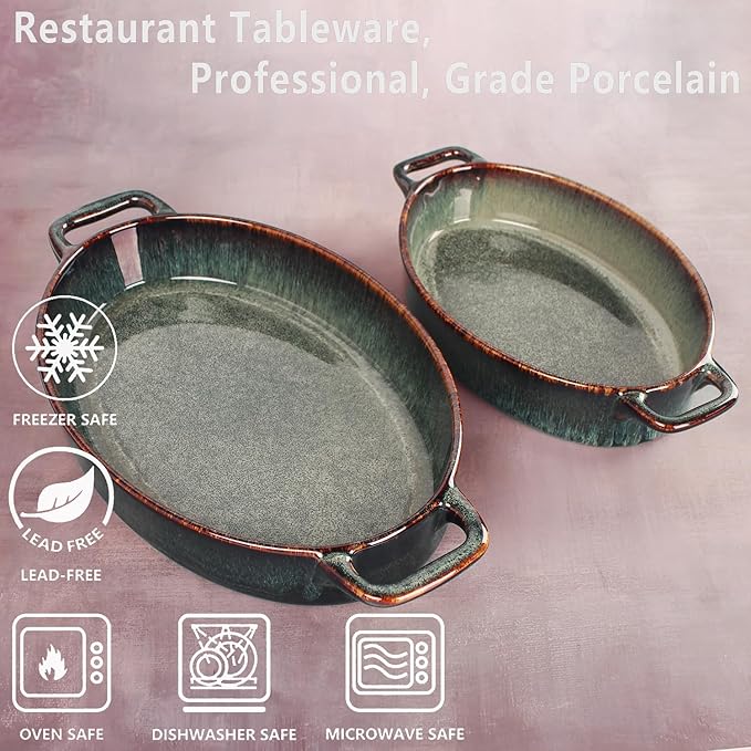 9" x 6" Porcelain Oval Casserole Dishes, 2 pieces Baking Dish - Image 3