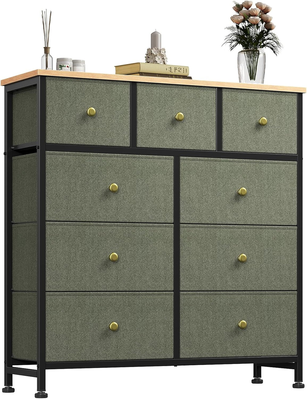Fabric Dresser for Bedroom with 9 Drawers, Storage Tower