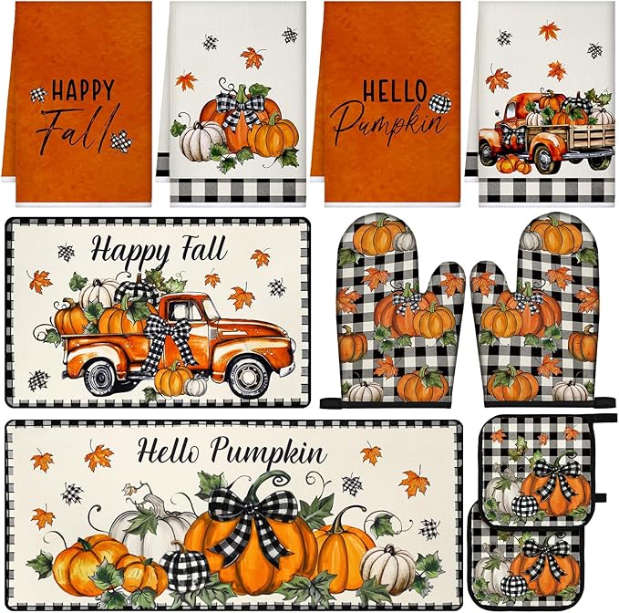 Fanfanwin 10 Pcs Thanksgiving Kitchen Decor Set Kitchen Towels Pot Holders Oven by Fanfanwin