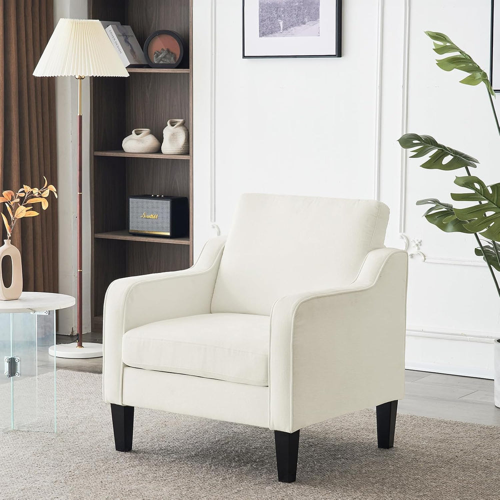 VINGLI Cream Accent Chair, Chenille Upholstered Armchair for Living Room