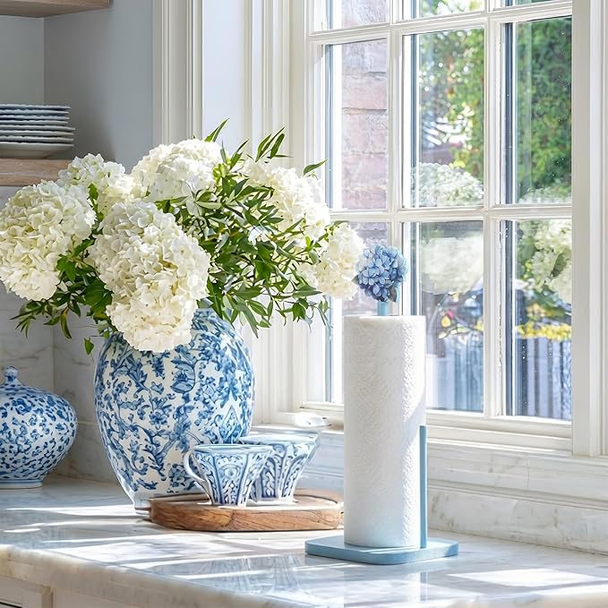 Leinuosen Blue Hydrangea Coquettish Cute Hydrangea Wooden Paper Towel Holder - Image 6
