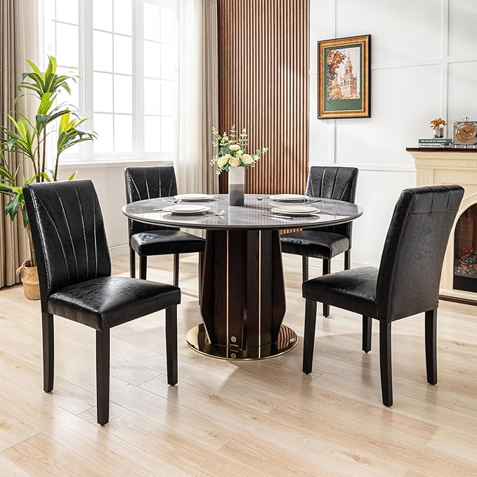 VECELO Upholstered Dining Chairs Set of 2, Modern PU Leather Dinning Room Cha...