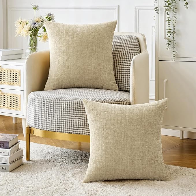 MIULEE Pack of 2 Beige Throw Pillow Covers 20x20 Inch Soft Chenille Pillow - Image 5