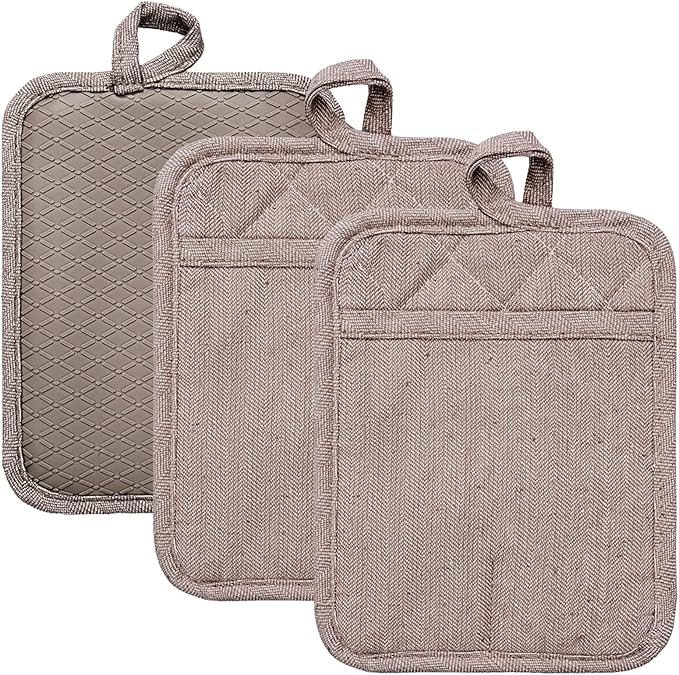 Pot Holders Yarn-Dyed Set of 3 Non Slip Silicone Kitchen Lines Heat Resistant - Image 7