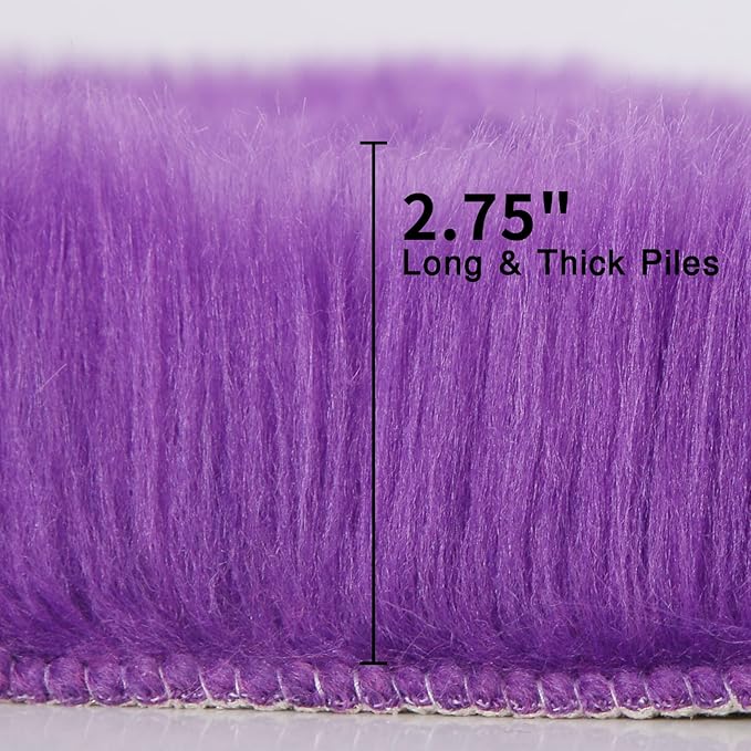 duduta Purple Faux Sheepskin Runner Rugs 2x6 ft, Fluffy Fur Sofa Couch Covers - Image 3