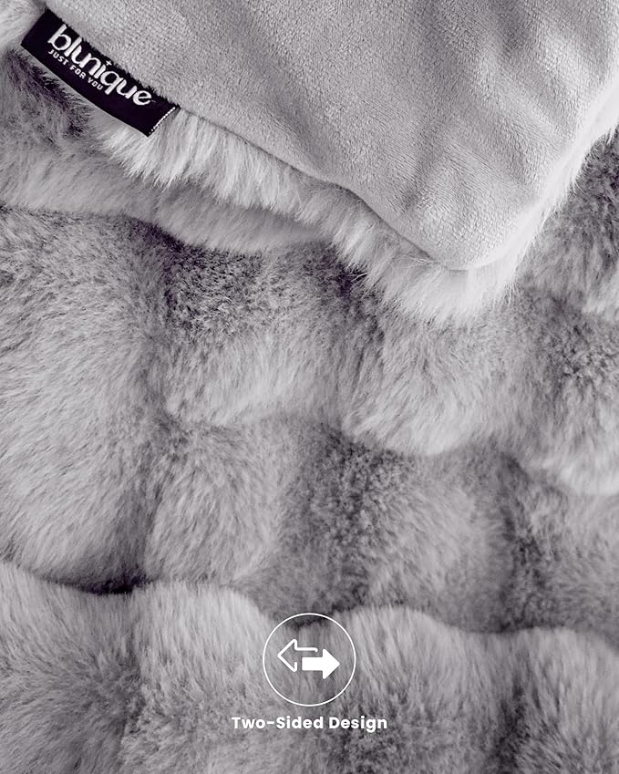 Ultra Soft Cozy Faux Fur Throw Blanket, Fuzzy Plush Thick Bubble Blanket - Image 7