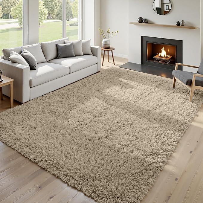 5x7 Area Rugs for Living Room: Soft Fluffy Shag Gray Camel Rugs for Bedroom - Image 4