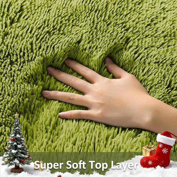 Ophanie Green Grass Area Rugs for Bedroom, 3x5 Shag Fluffy Carpet, Fuzzy Furry - Image 2