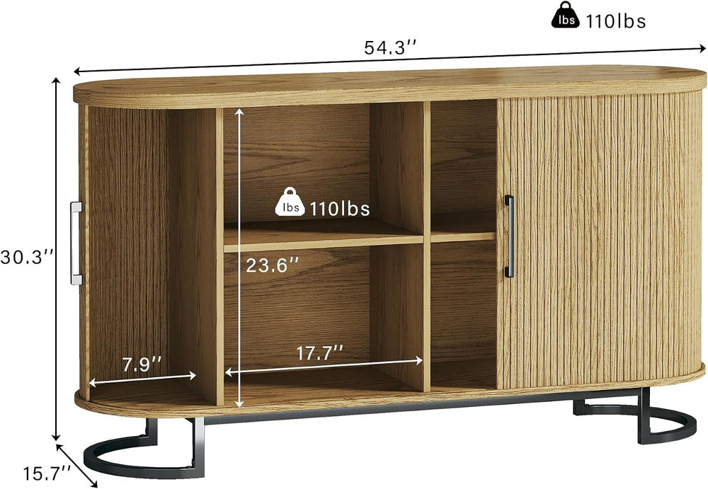 HUAHUU 54.3" Buffet Cabinet with Storage, Fluted Sideboard with Tambour ...