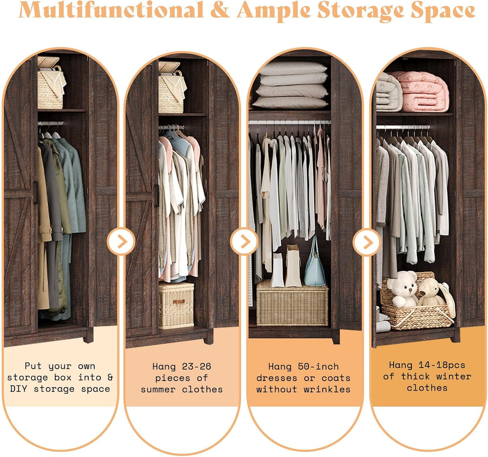 AMERLIFE 71'' Farmhouse Armoire Wardrobe Closet Set of 2