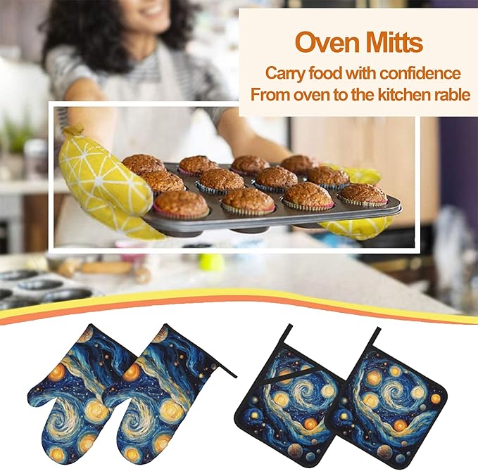 Abstract Starsky Oven Mitts & Potholder Set of 4 - Image 7