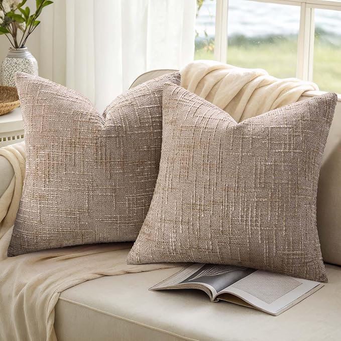 decorUhome Oatmeal Chenille Throw Pillow Covers 18x18 Set of 2 Textured Soft - Image 8