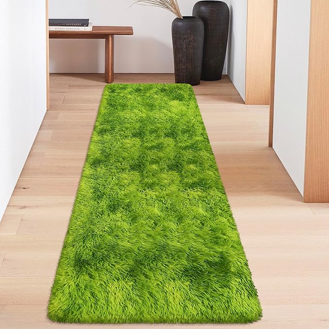 Tie-Dyed Runner Rug for Bedroom Green 2x6ft Fluffy Area Rug Bedside Runner Rug - Image 3