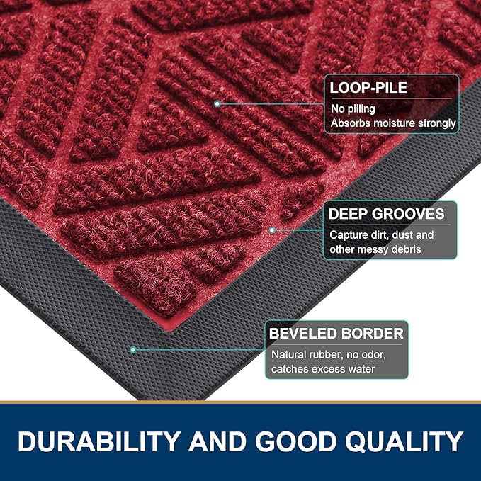 Smiry Front Door Mat Outside Entrance, Heavy Duty Sturdy Natural Rubber Doormat - Image 4
