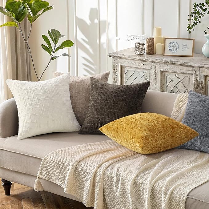 decorUhome Summer Mustard Yellow Chenille Euro Sham Throw Pillow Covers 22x22 - Image 5