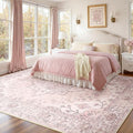 Area Rugs 8'x10' Washable Non-Slip, Floral Vintage Distress Print Pattern by RELEANY
