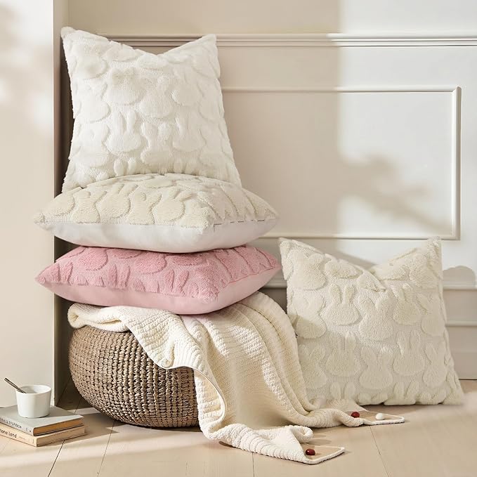 decorUhome Easter Bunny Pillow Covers 16x16 Inch Set of 2, Soft Plush Faux Wool - Image 2