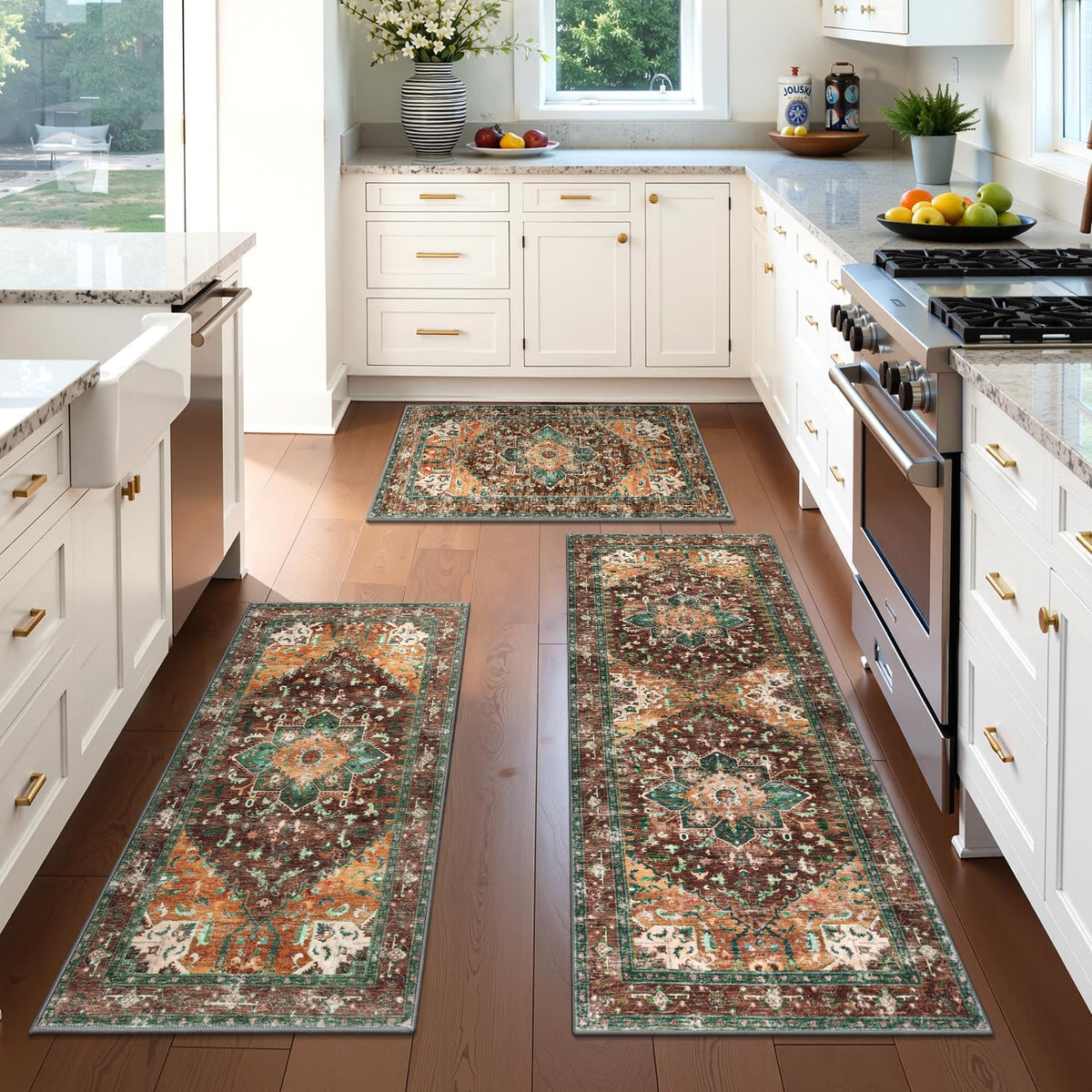 Yamaziot Washable Kitchen Runner Rug Set of 3, Non-Slip Boho Vintage Hallway