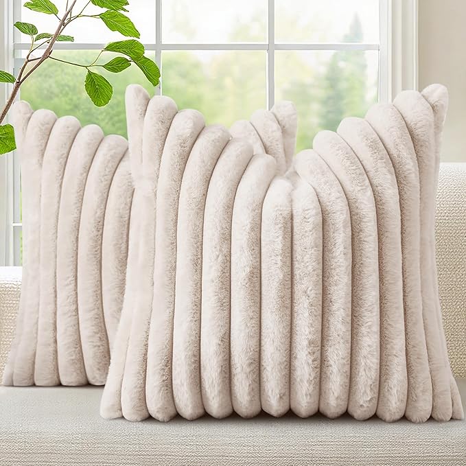 decorUhome Summer Cozy Faux Fur Throw Pillow Covers 24x24 Set of 2 Decorative by decorUhome