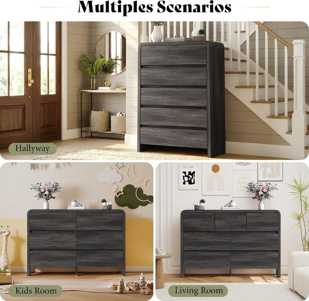 AMERLIFE Modern 3-Piece Bedroom Furniture Set with 7-Drawer Dresser and 2 Nig...