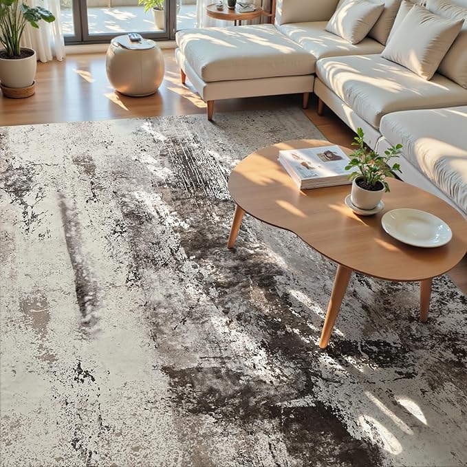 Living Room Rug 7x10 Coffee Area Rugs Machine Washable Abstract Boho Large Rug - Image 3