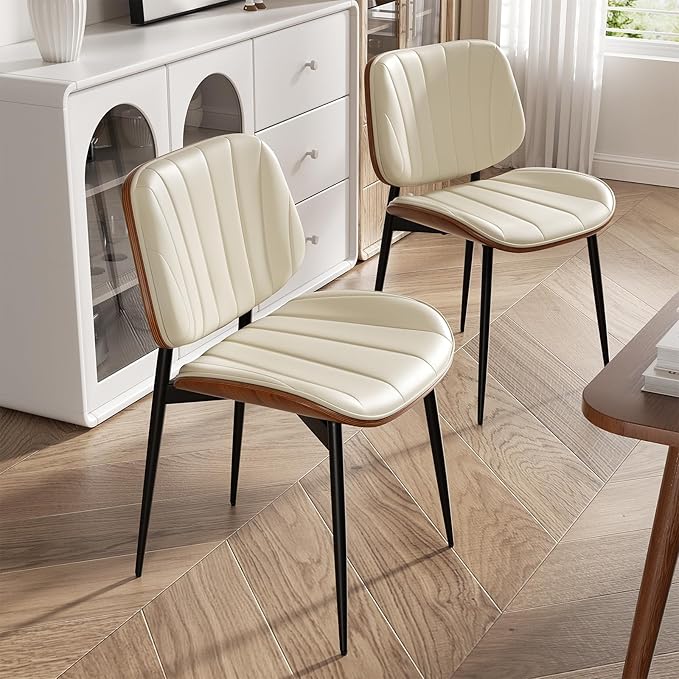 Dining Chair, Mid Century Modern Dining Room Chairs, Upholstered Faux Leather...