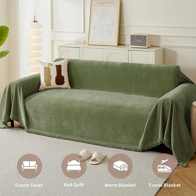 Couch Cover for Dogs, Boho Sofa Covers for 3 Cushion Couch, Chenille Sofa - Image 4