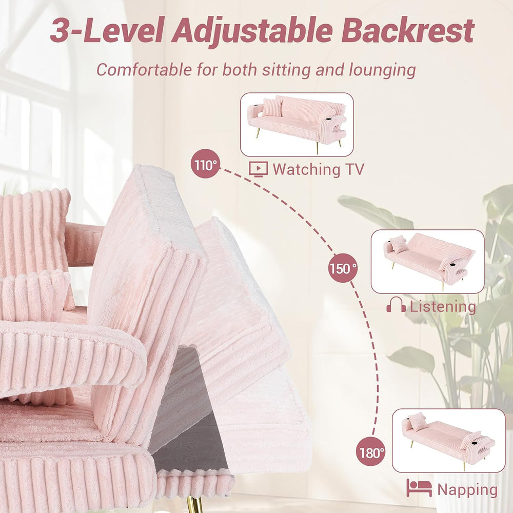 74" Modern Corduroy Sofa Bed Futon,Convertible Sleeper Bed Couch with Du...