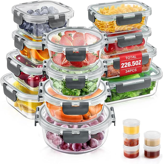 AMALEKO 34pc Glass Food Storage Containers by AMALEKO