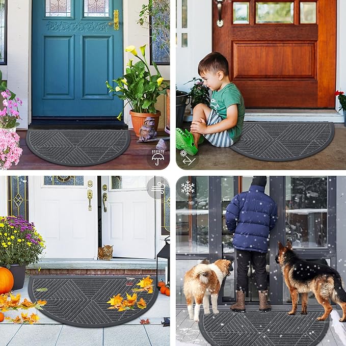Smiry Half Circle Front Door Mat Outside Entrance, Heavy Duty Sturdy Natural - Image 7