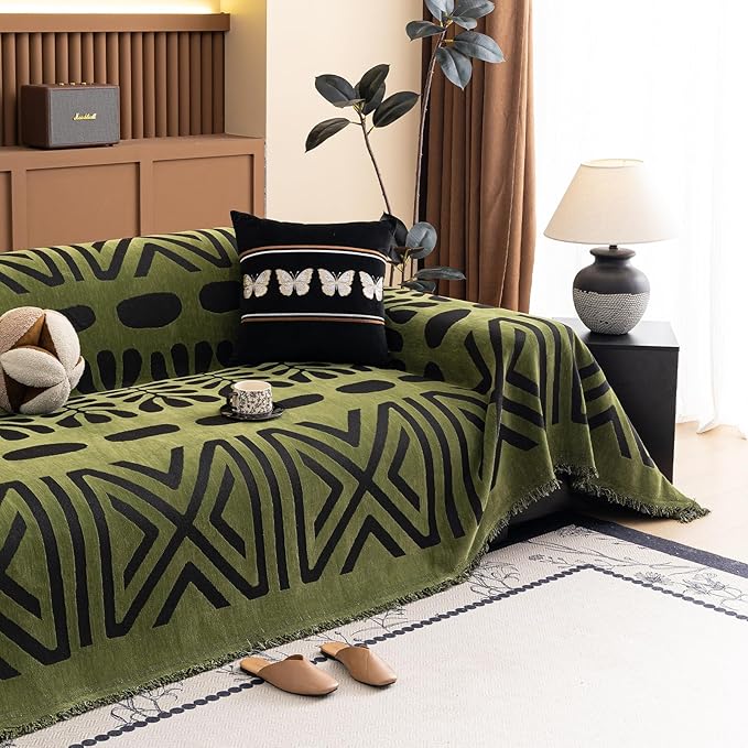 HANDONTIME Boho Couch Cover Geometric Striped Pet Covers by HANDONTIME