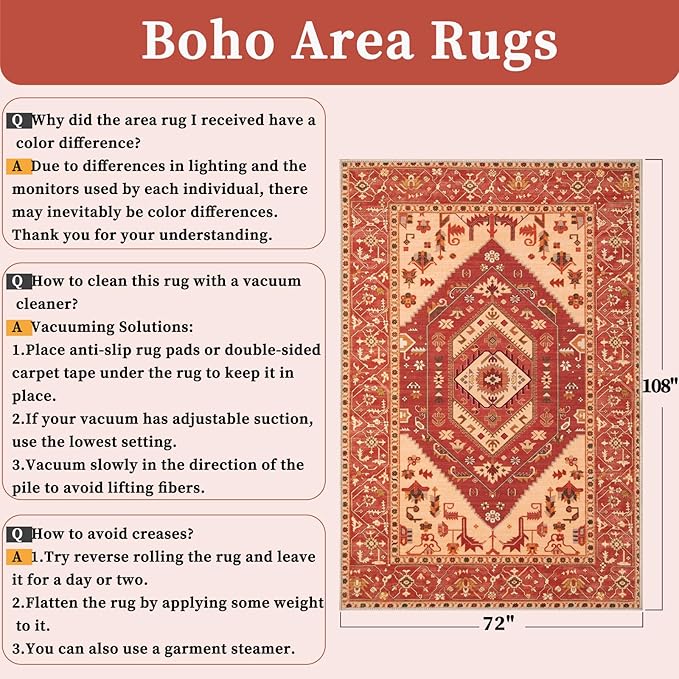 SERISSA 6x9 Area Rugs for Living Room, Large Washable Non-Slip Boho Rug - Image 2