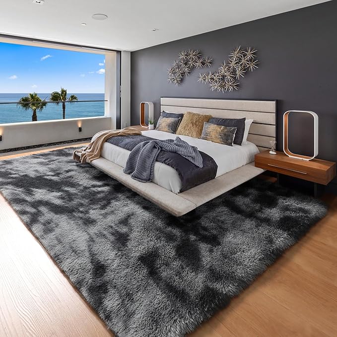 ONASAR 6x9 Area Rugs for Living Room Bedroom, Tie-Dyed Dark Grey Large Fluffy - Image 5