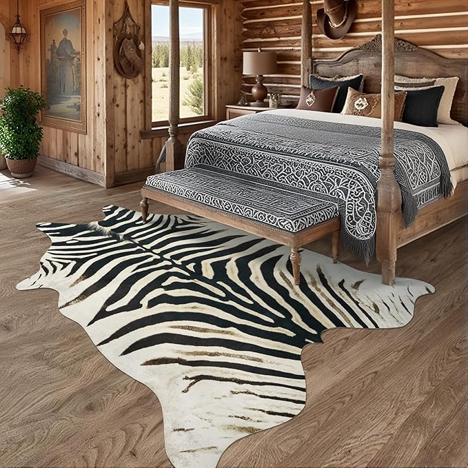 AROGAN Western Faux Fur Zebra Rug, 4.6 x 5.2 Feet Premium Animal Skin Print Rug - Image 6