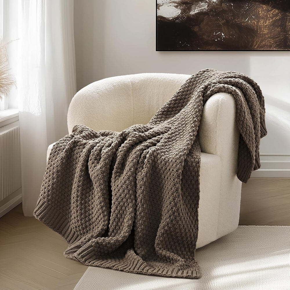 EVERGRACEHOME Chunky Chenille Knit Throw Blanket, 60 x 80, Mocha Brown