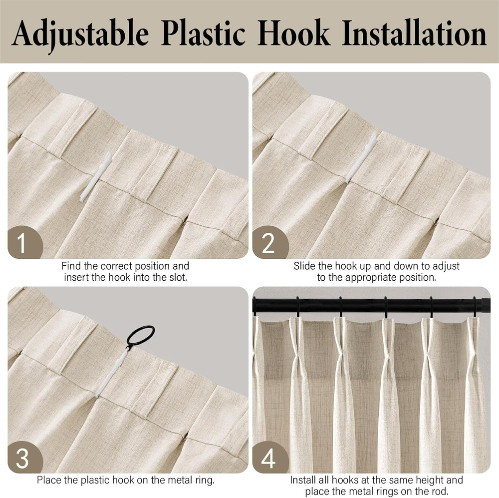 MIULEE Pinch Pleated Thick Linen Curtains 40x96 Inches Birch 4 Panels Set