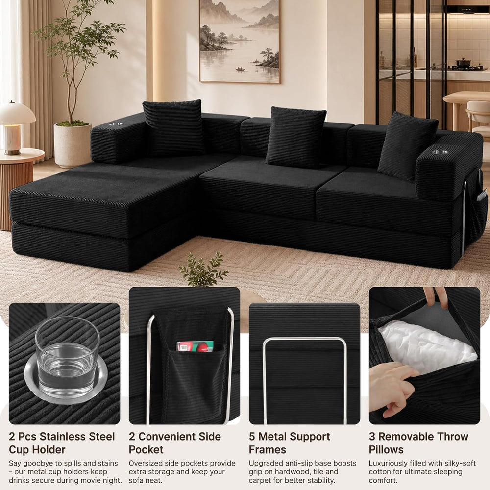 Modular Sectional Sofa, 108" L-Shaped Couch with Deep Seat