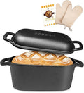 7QT Oval Dutch Oven for Sourdough Bread Baking, Pre-Seasoned Cast Iron Bread Pan by COWORM