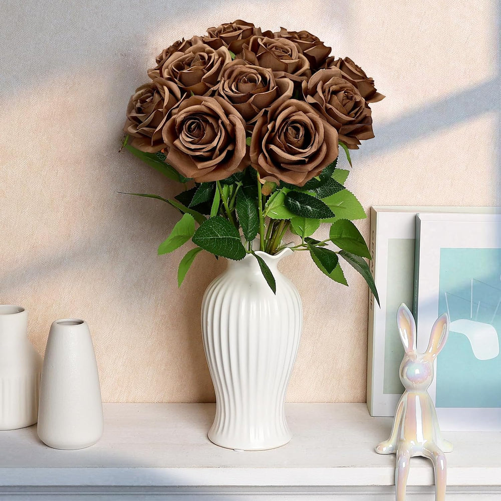 48 PCS Brown Roses Artificial Flowers, Silk