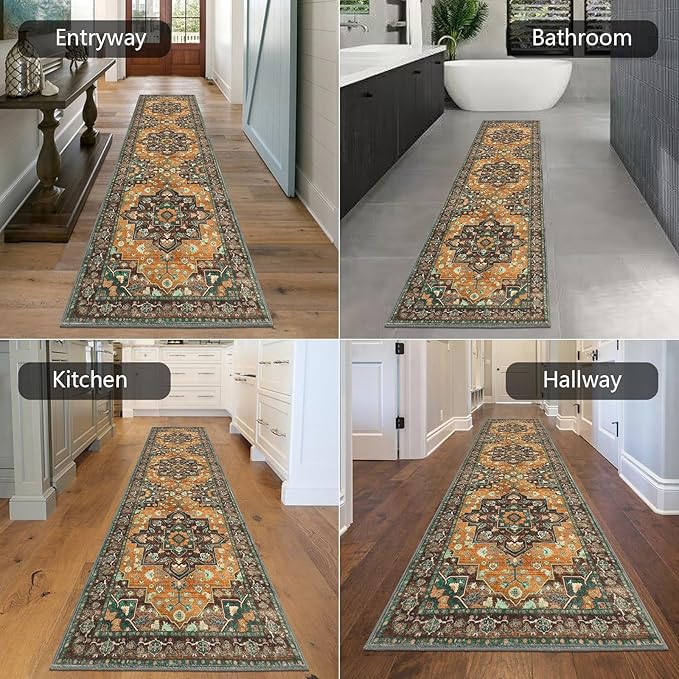 HEBE Hallway Runner Rug 2'x8' Washable Vintage Distressed Area Rugs Non Slip - Image 5