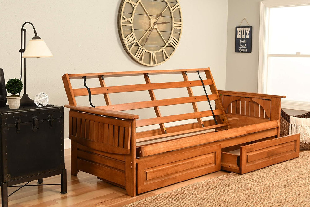 Kodiak Furniture Phoenix Futon Set with Linen Stone Mattress and Storage Draw...