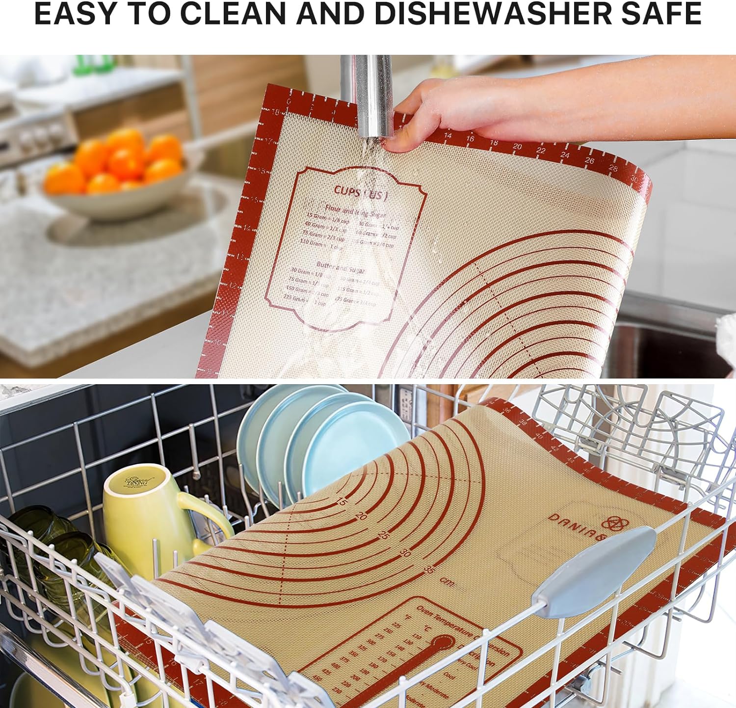 DANIA & DEAN 26"x16" Extra Thick Silicone Baking Mat for Pastry and Bread | Non-Slip & Non-Stick Mat with Measurements, for Pizza, Pie Crust, Dough Rolling, Pasta & Sourdough, Reusable Counter Sheet