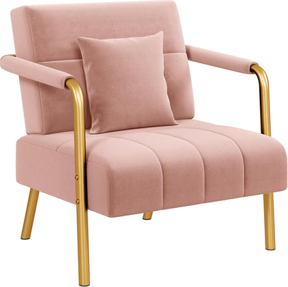 Yaheetech 30" Velvet Sofa Chair Accent Sofa with Gold Metal Leg, Pink