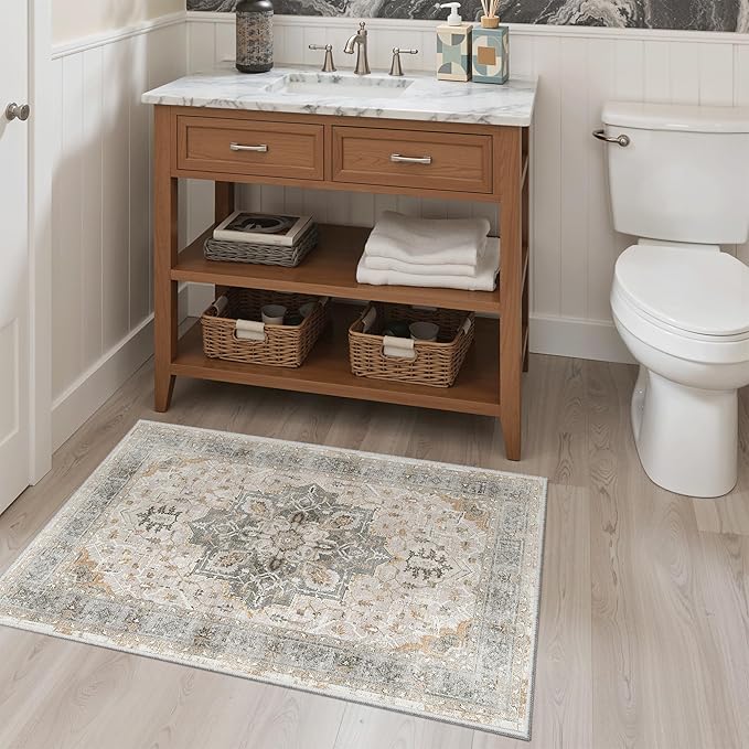 Madane Washable Area Rug 2x3, Small Entryway Rug Non-Slip Vintage Door Mat - Image 4