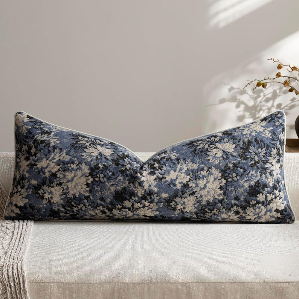 DEZENE Pack of 1 Vintage Floral Lumbar Pillow Covers 14x36 Boho Farmhouse Acc...